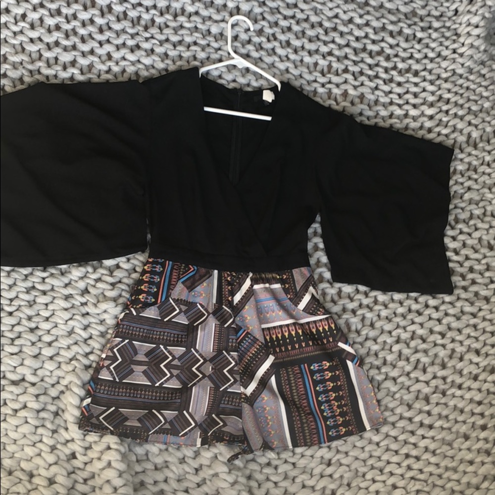 Black romper w/ wide sleeves & decorative shorts